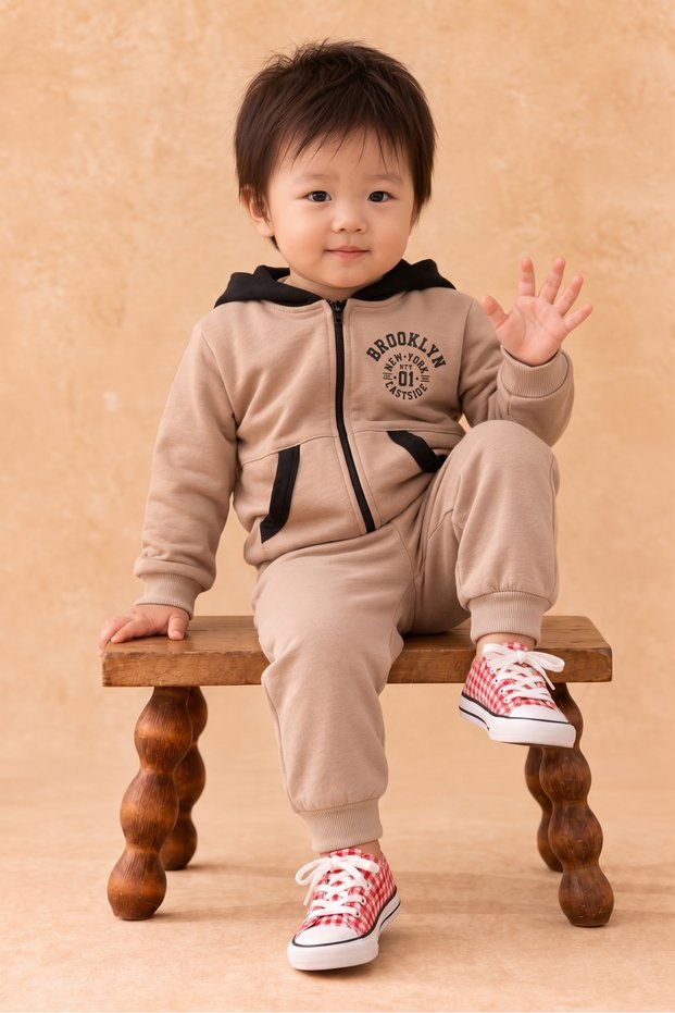 Rocha Kids Blue "Brooklyn" Printed Hooded 2-Piece Set - Cotton Zip-Up Cardigan and Pants Set