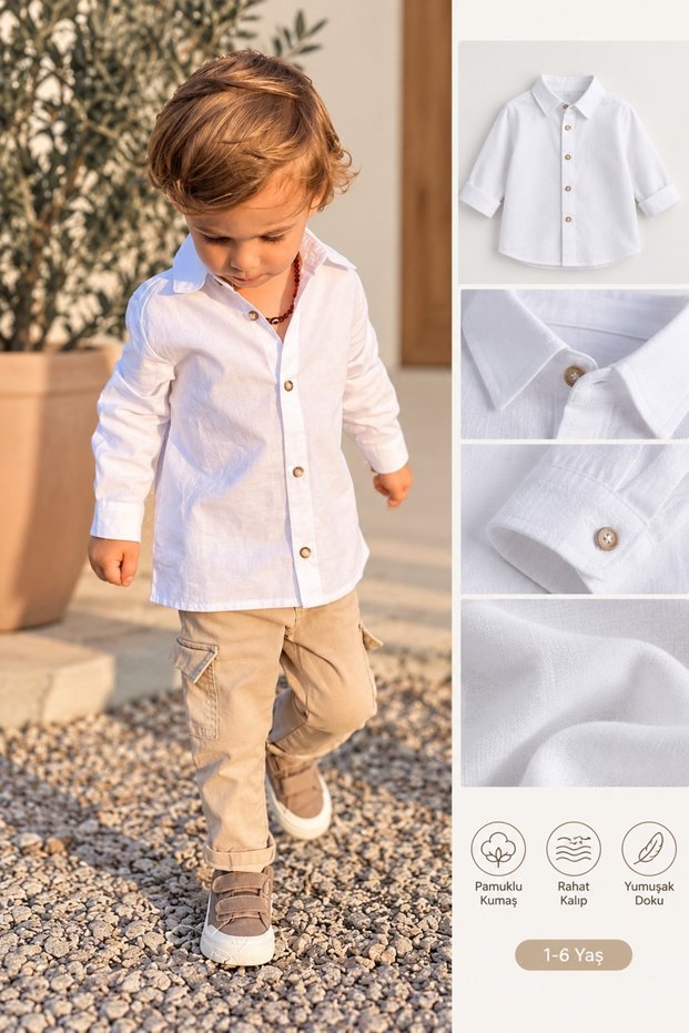 Baby Boy White Linen Cotton Shirt
