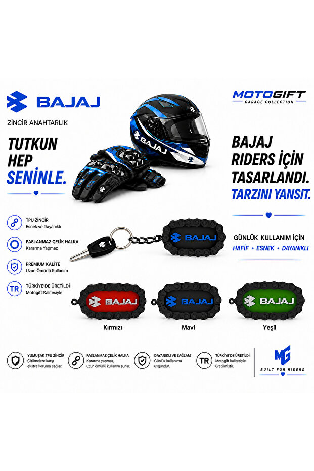 Special Design Motorcycle Keychain with Bajaj Logo and Chain Detail