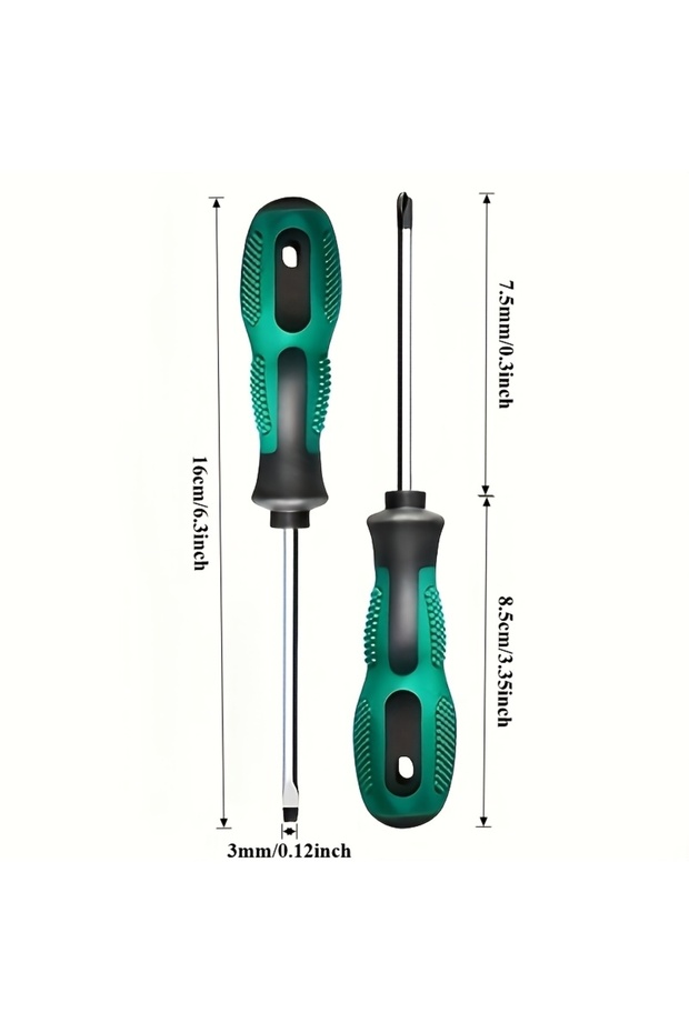 green An ergonomic magnetic screwdriver set, including cross-head and flat-head types, designed to b