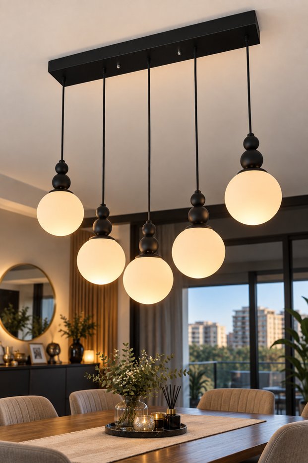 Snowman 5-Row Black-White Glop Ceiling Mounted Pendant Lamp Living Room Chandelier with Glass Top Above the Dining Table ✨ Modern Chandelier Models Lighting Ceiling Lighting Living Room Chandelier Metal Body