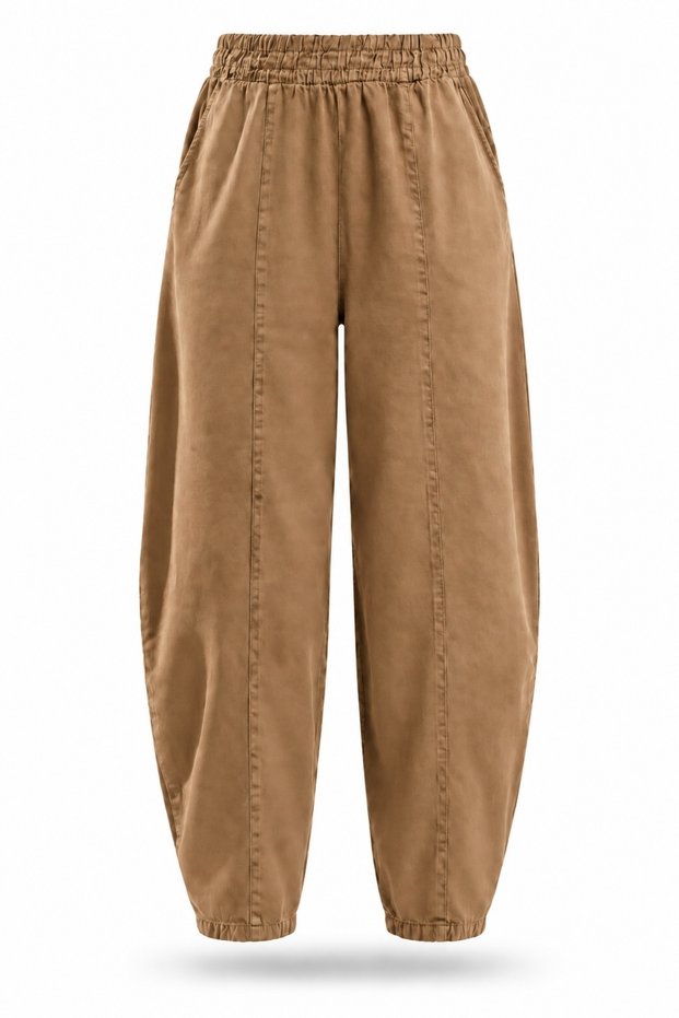 Camel Front Stitched Barrel Pants 031750