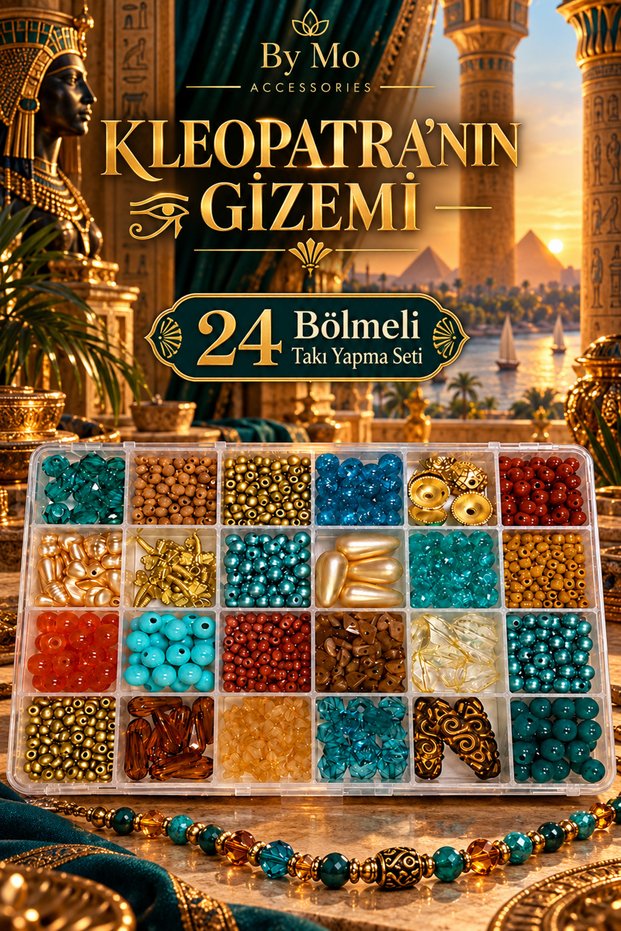 The Mystery of Cleopatra 24 Compartment Mystical Jewelry Making Bead Set – Mixed DIY Hobby Set with Sand Beads, Crystals, and Figure Beads