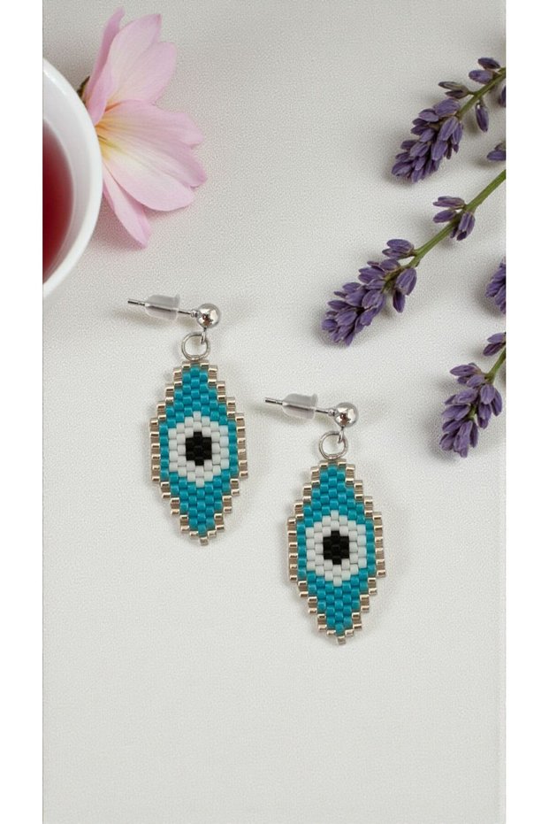 Miyuki Beads Handmade Silver Eye Earrings
