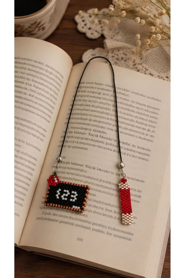 Miyuki Beads Handmade Blackboard and Red Pen Bookmark