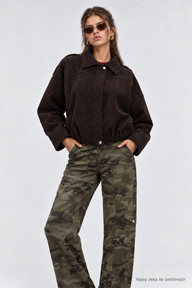 Velvet Textured Premium Selection Bomber Jacket Lby0097 Brown