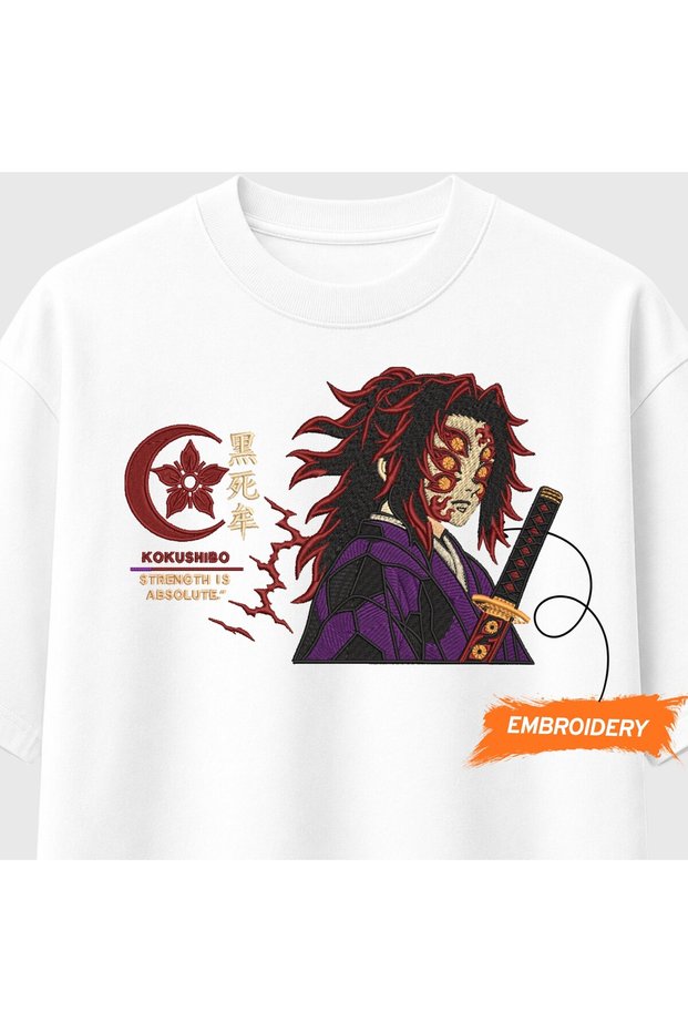 Kokushibo Strength Is Absolute Demon Slayer Embroidered T-Shirt Unisex 100% Cotton
