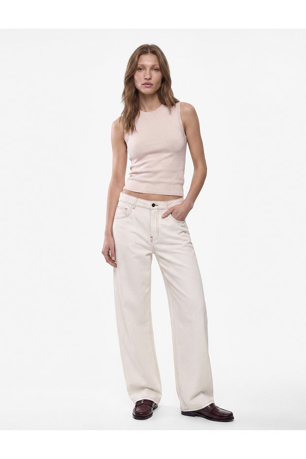 Crew Neck Sleeveless Viscose Knitwear Blouse