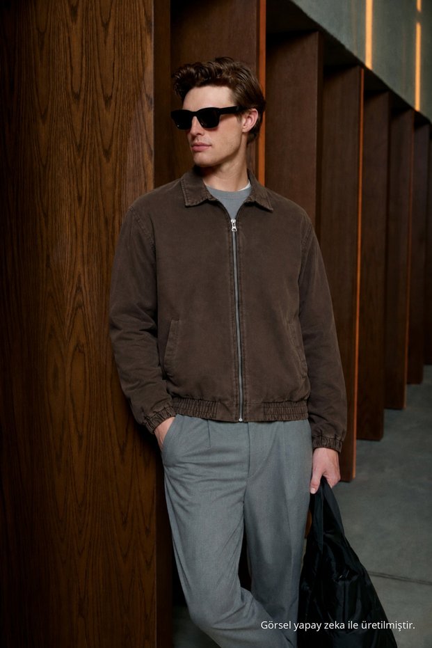 Men's Bomber Zippered Seasonal Casual Brown Jacket