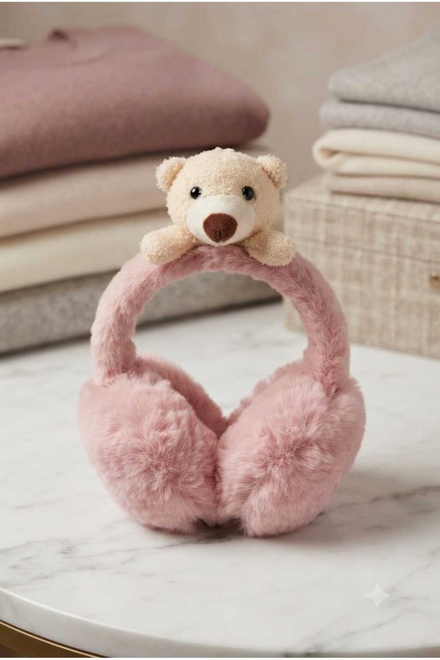 Plush Foldable Ear Protector with Teddy Bear Figure for Children | Winter Warm Earmuffs