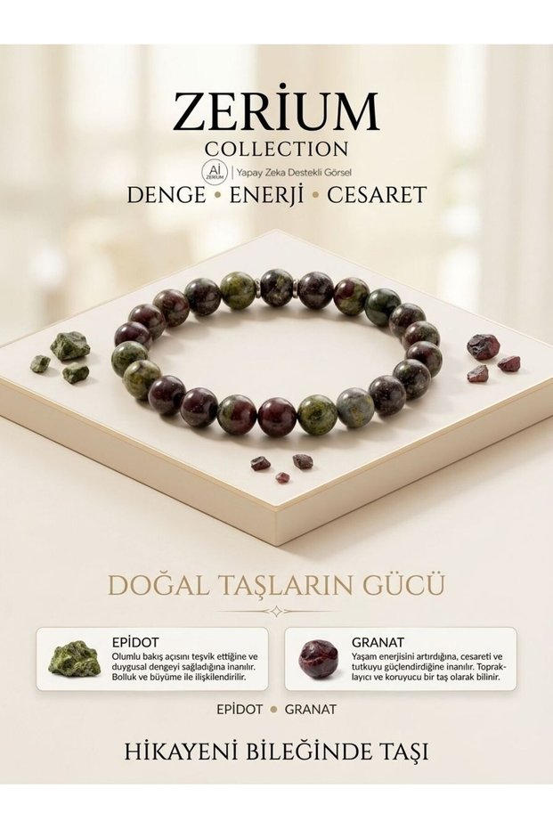 Real Natural Stone Bracelet Abundance Energy Courage Epidote and Garnet Stone