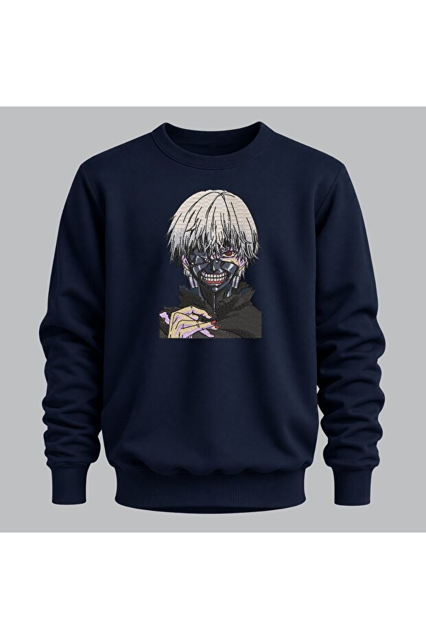 Ken Kaneki Tokyo Ghoul Anime Embroidered Crew Neck Sweatshirt Unisex