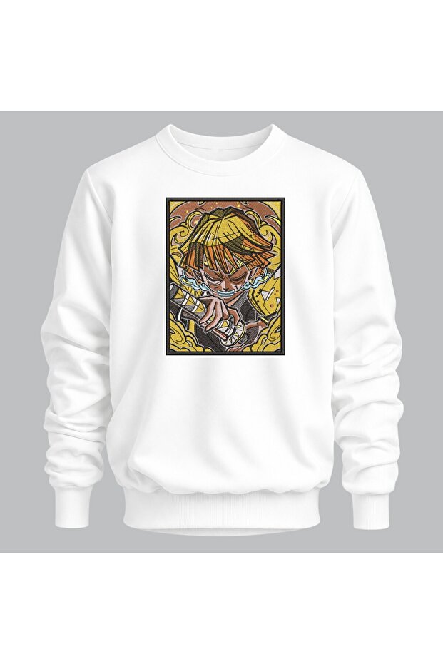 Zenitsu Agatsuma Demon Slayer Anime Framed Embroidered Crewneck Sweatshirt Unisex