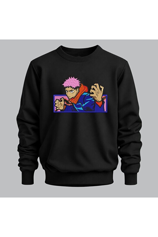 Yuji Itadori Jujutsu Kaisen Anime Embroidered Crew Neck Sweatshirt Unisex