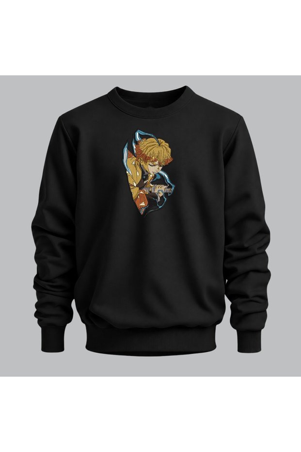 Zenitsu Agatsuma Demon Slayer Anime Embroidered Crew Neck Sweatshirt Unisex