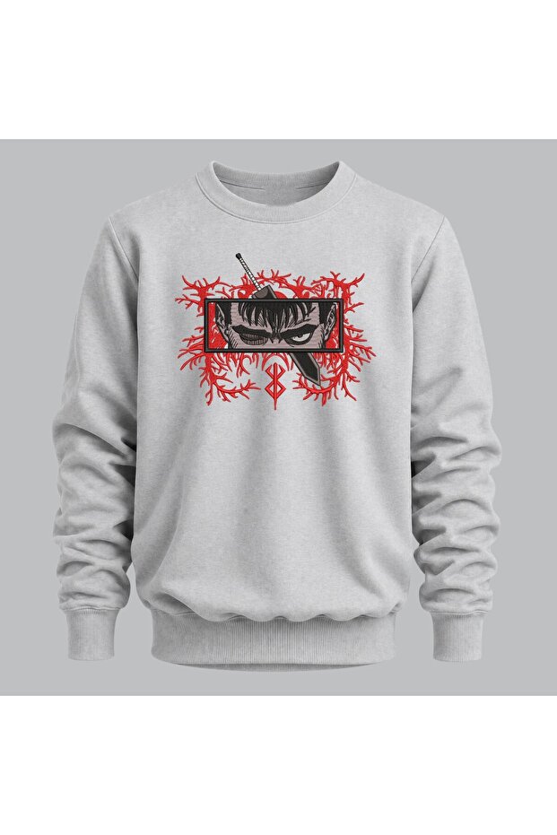 Guts Berserk Anime Embroidered Crew Neck Sweatshirt Unisex