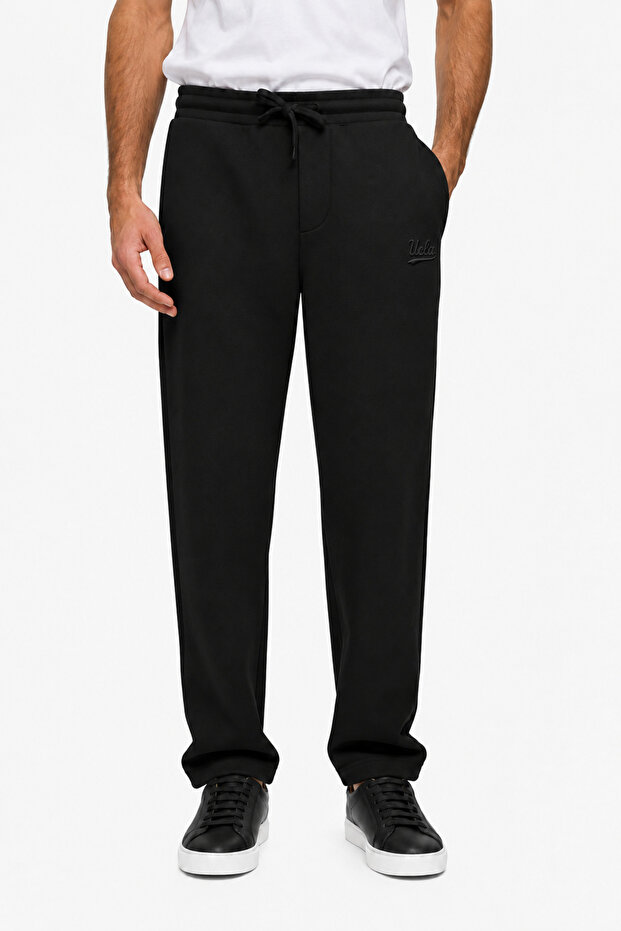 Eron Black Straight Leg Embroidered Cotton Standard Fit Men's Sweatpants