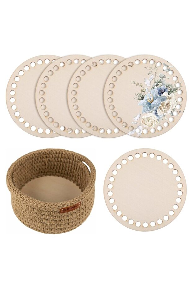 5-Pack Wooden Crochet Basket Bases – 10cm Round Natural Wood Bottoms for DIY Baskets, Purses, and Cr