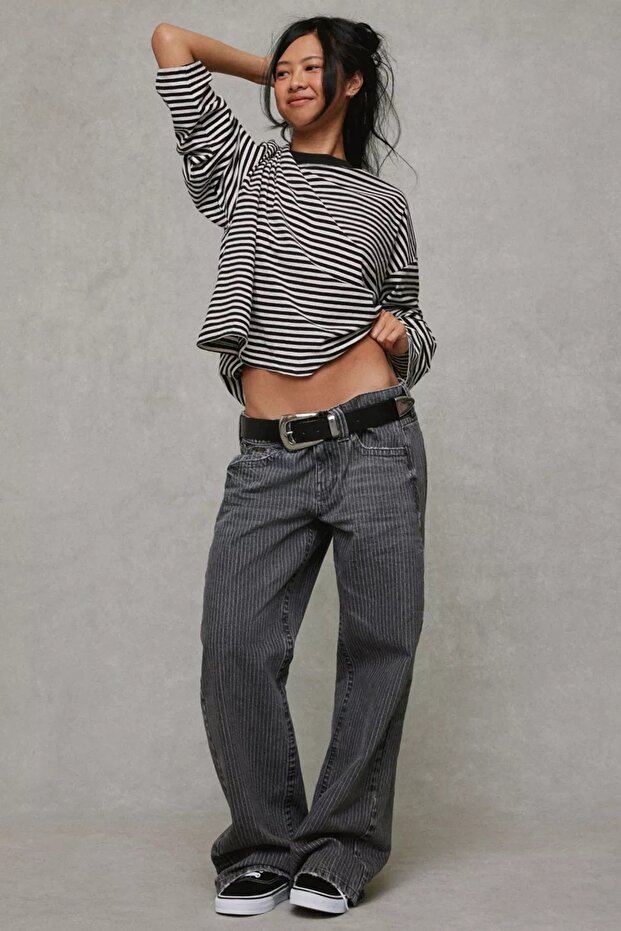 Jasika Striped Anthracite Color Low Waist Trousers