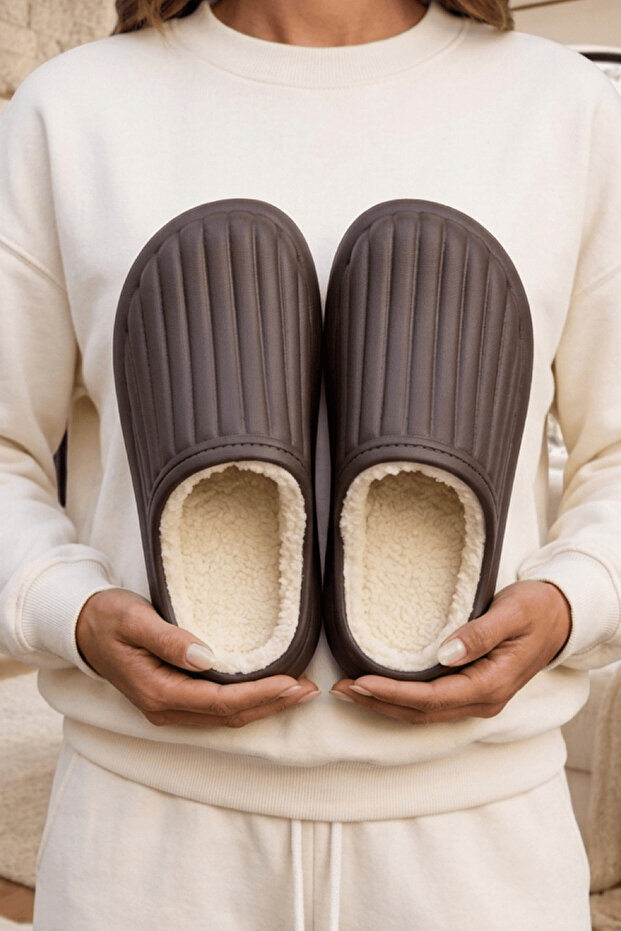 Unisex Bitter Brown Homey Soft Fur Inside Waterproof Winter House Slippers 3 cm Byndhfay01