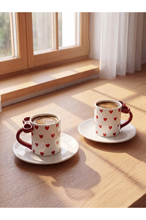 Lcw Home Mixed Heart Patterned Coffee Cup Set