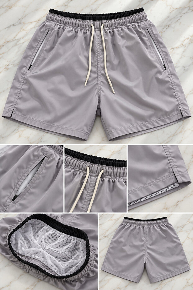 Men's Swim Shorts with Pockets, Mesh Lining, Elastic Waist, Quick Dry Beach Shorts