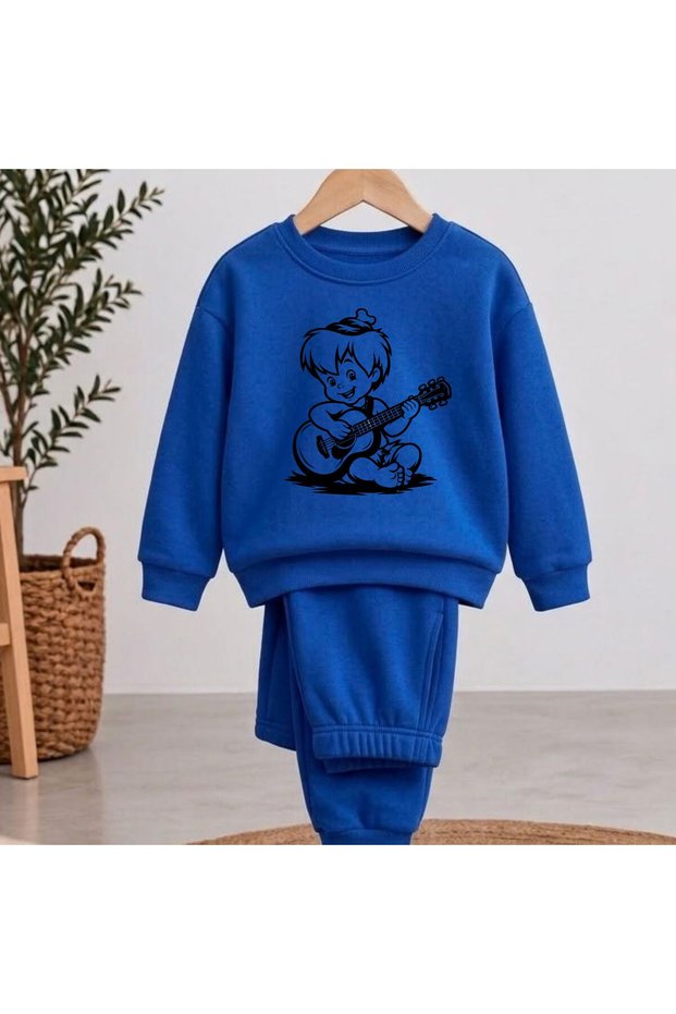 Team Sweatshirt Guitar Shadow Printed Girls Boys Crew Neck