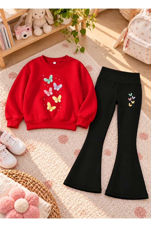 Girl's Crew Neck Sweatshirt and Spanish Leggings Set, 2-Piece Printed Set