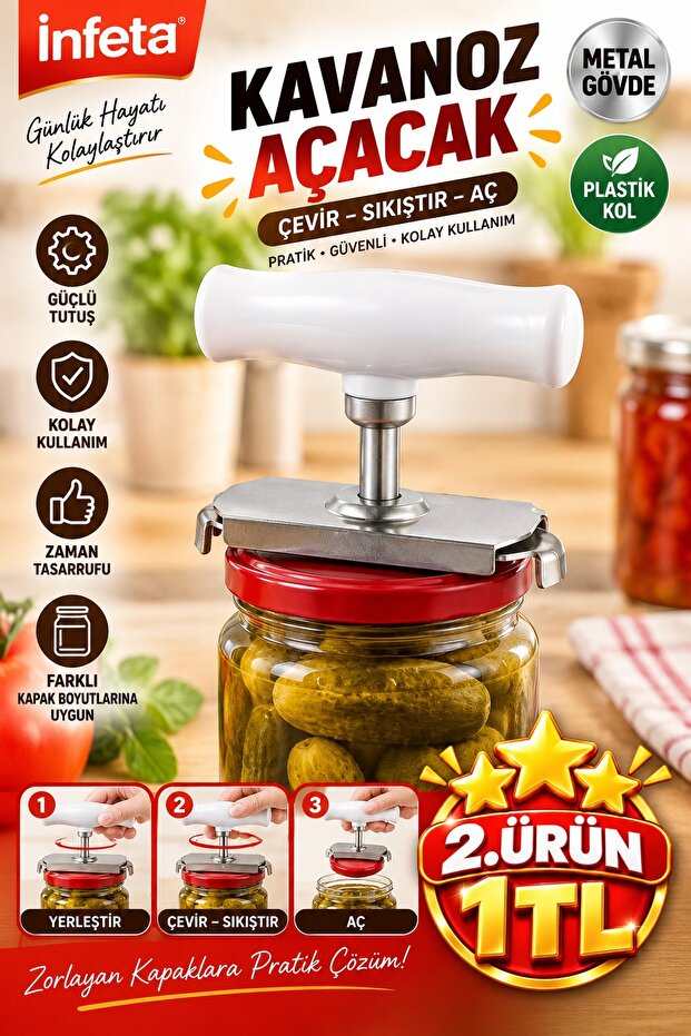 Metal Adjustable Jar Lid Opener with Plastic Handle Twist and Press Open