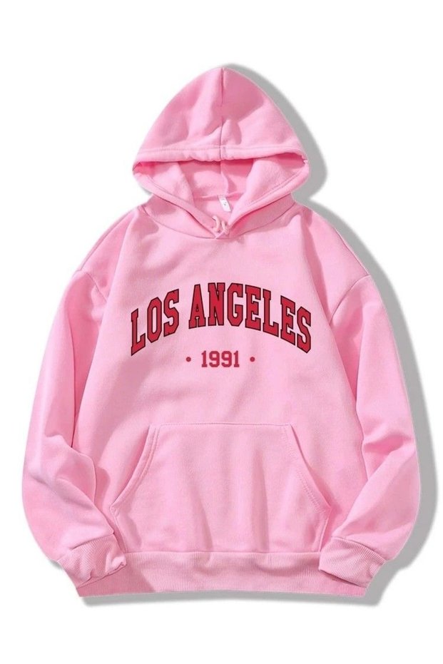 Los Angeles Printed Premium Oversize Hooded 3 Thread Cotton Sweatshirt