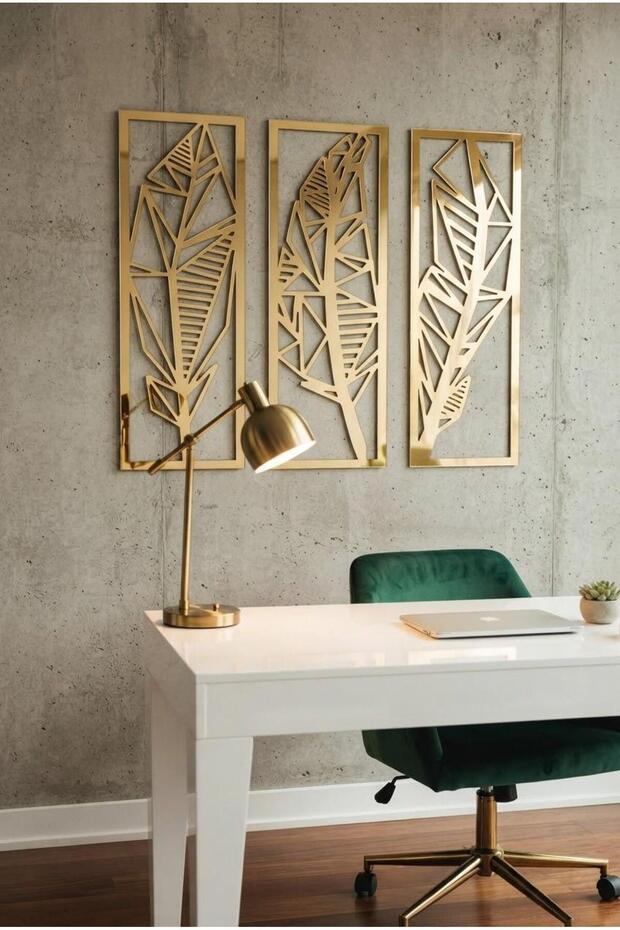 3-Piece Wall Painting, Plexi-Coated Wooden Frame, Living Room Accessory, Modern Decorative Painting, Leaf Painting 80 cm