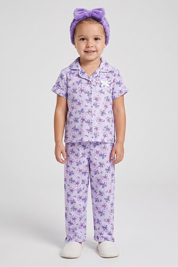 Toddlers Girl 3 Pcs Floral Print Top And Bottom Pajama With Head Band Set, Multicolor