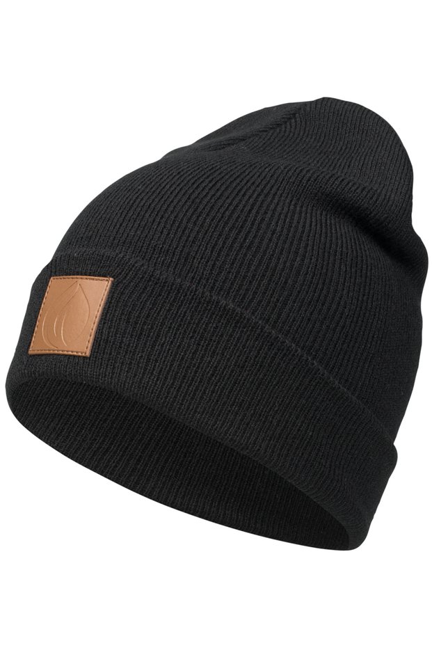 Unisex Vegan Leather Label Wool Thermal Beanie
