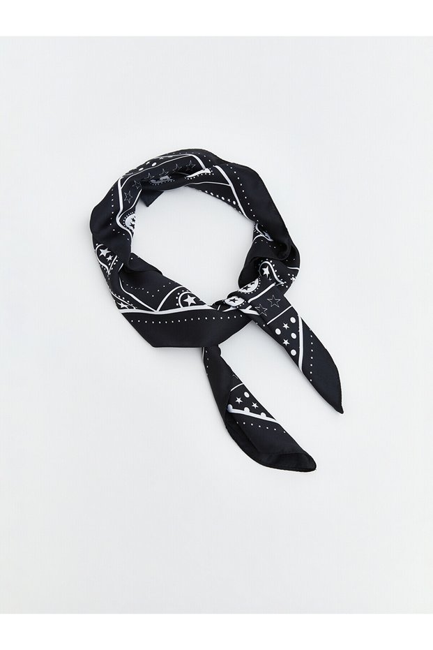Alita City Farkıyla Lcw Accessories Black Satin Patterned Women's Bandana