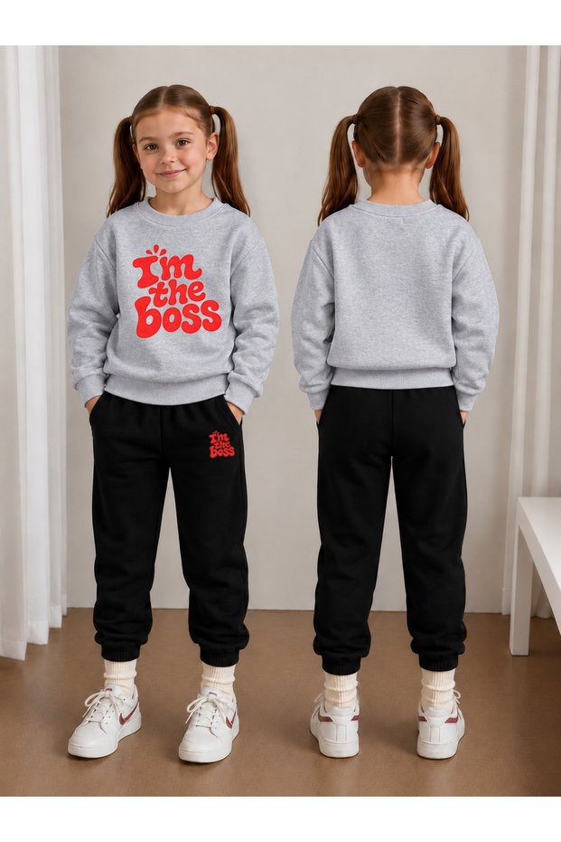 Crew Neck Sweatshirt Tracksuit Set for Girls, 2-Piece Printed Top and Bottom Set