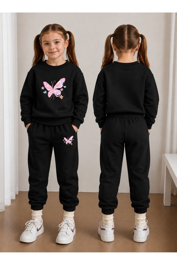Crew Neck Sweatshirt Tracksuit Set for Girls, 2-Piece Printed Top and Bottom Set