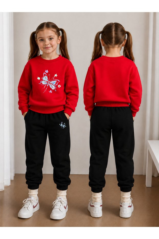 Crew Neck Sweatshirt Tracksuit Set for Girls, 2-Piece Printed Top and Bottom Set