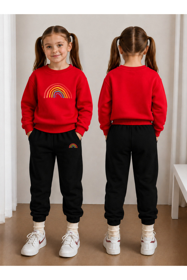 Crew Neck Sweatshirt Tracksuit Set for Girls, 2-Piece Printed Top and Bottom Set