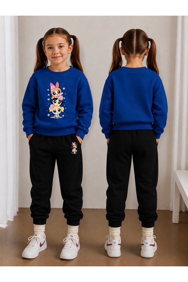 Crew Neck Sweatshirt Tracksuit Set for Girls, 2-Piece Printed Top and Bottom Set