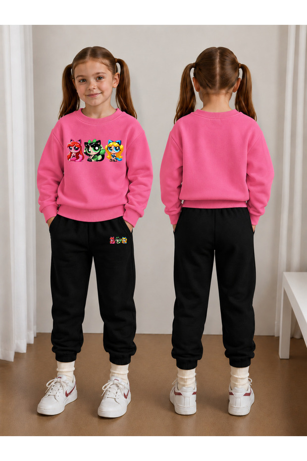 Crew Neck Sweatshirt Tracksuit Set for Girls, 2-Piece Printed Top and Bottom Set