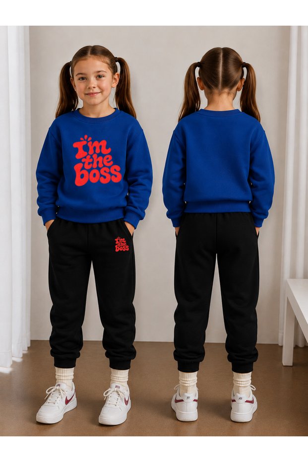 Crew Neck Sweatshirt Tracksuit Set for Girls, 2-Piece Printed Top and Bottom Set