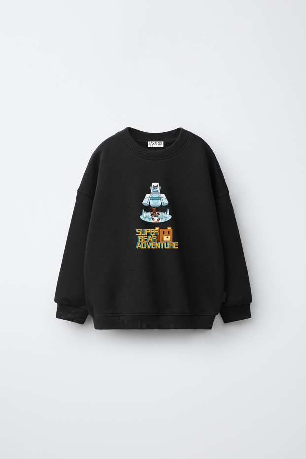 Super Bear Adventure Printed Oversized 3 Thread Unshaded Long Sleeve Unisex Children's Sweatshirt