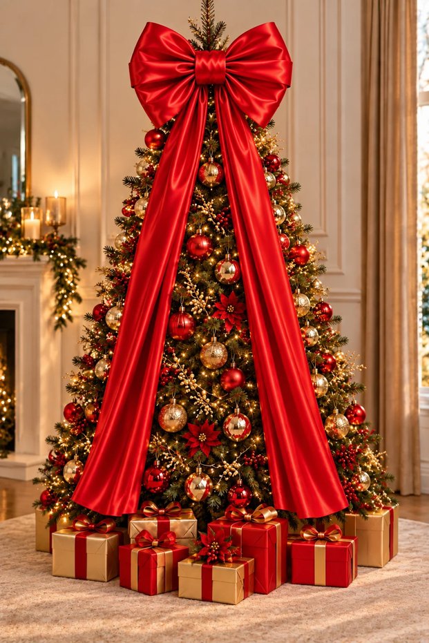 Satin Draped 185 cm Christmas Tree Bow & Christmas Door Decoration