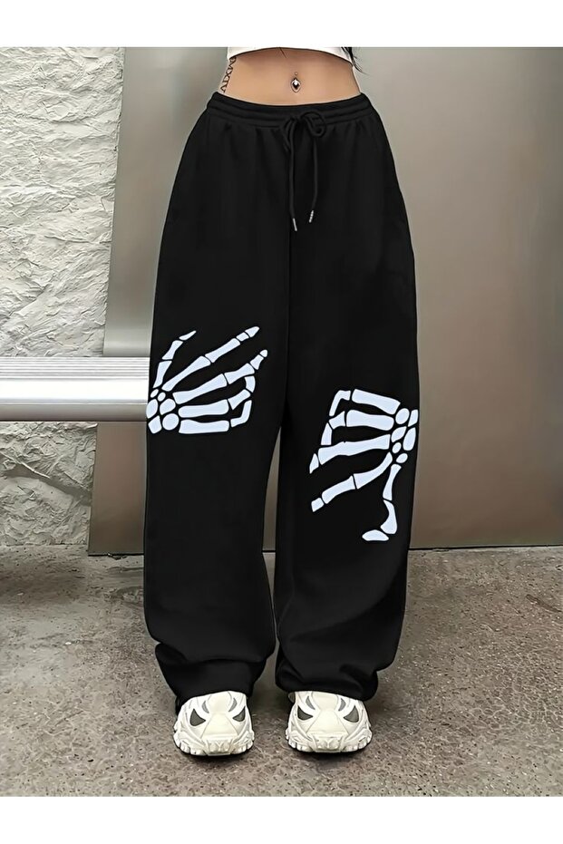 Oversize Urban Style 3 Thread Raster Printed Wide Leg Bottoms