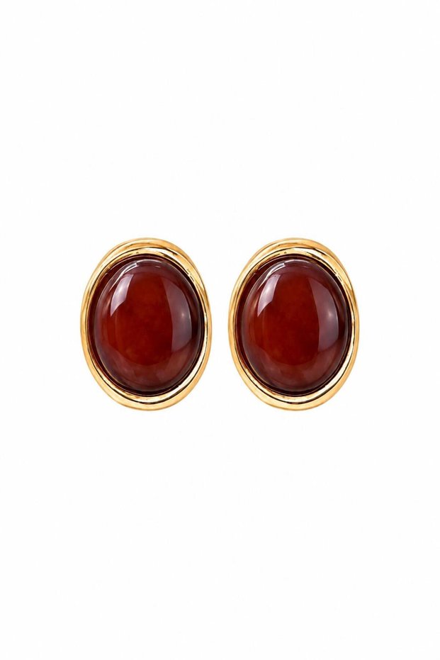 Steel Riva Oval Stone Gold Earrings