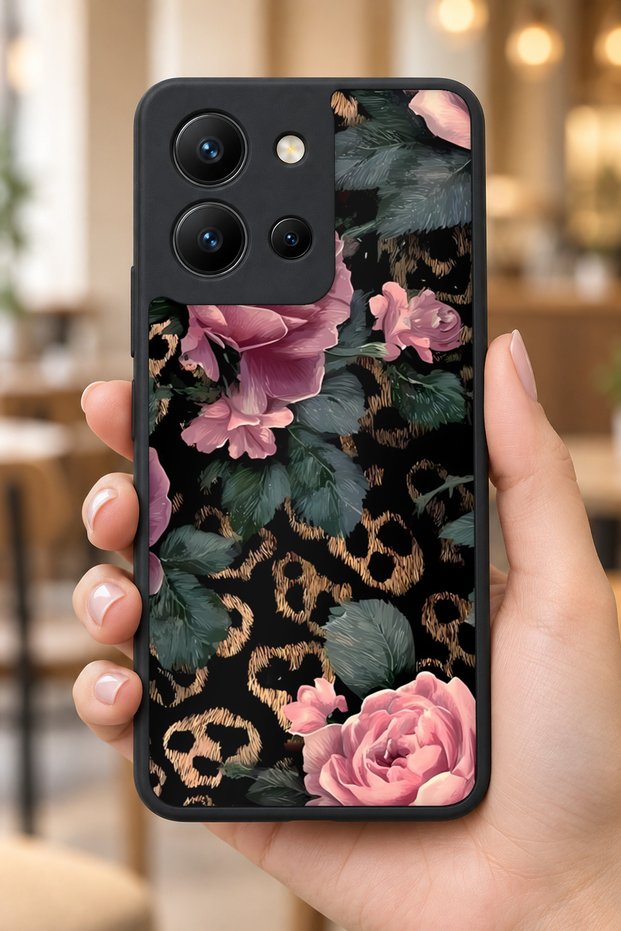 حافظة مقاومة للصدمات متوافقة مع Vivo Y36 بنمط جلد الفهد الوردي مع حماية للكاميرا