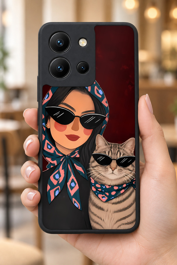حافظة مقاومة للصدمات متوافقة مع Vivo Y36 مع حماية للكاميرا بنمط HavalıKedi