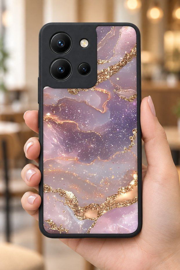 حافظة مقاومة للصدمات متوافقة مع Vivo Y36 بنمط الرخام الأرجواني مع حماية للكاميرا