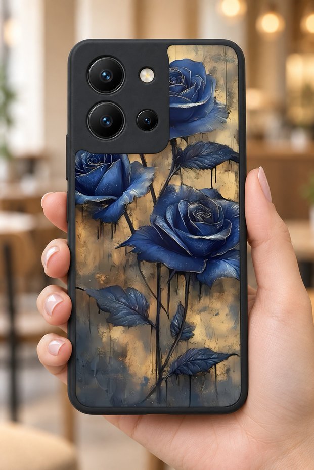 حافظة مقاومة للصدمات متوافقة مع هاتف Vivo Y36 مع حماية للكاميرا بنمط BlueRose