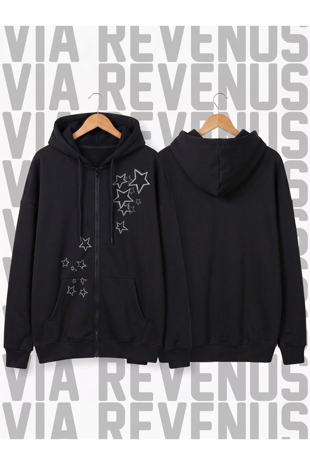 Star Y2K Printed Unisex Zippered Hooded Sweatshirt Cardigan